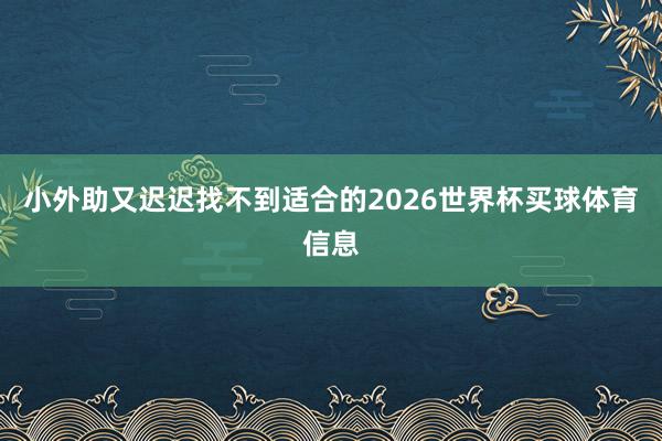 小外助又迟迟找不到适合的2026世界杯买球体育信息
