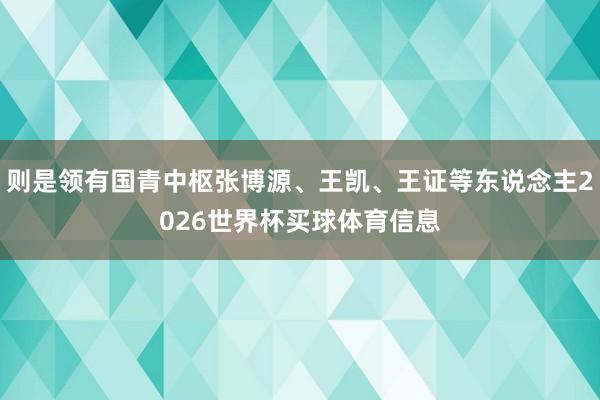 则是领有国青中枢张博源、王凯、王证等东说念主2026世界杯买球体育信息
