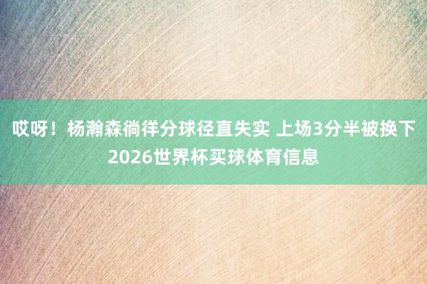 哎呀！杨瀚森徜徉分球径直失实 上场3分半被换下2026世界杯买球体育信息