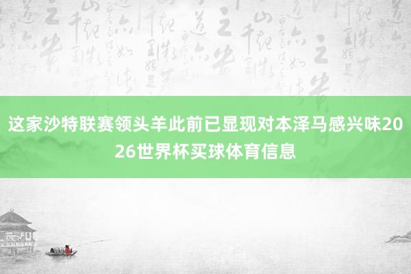 这家沙特联赛领头羊此前已显现对本泽马感兴味2026世界杯买球体育信息
