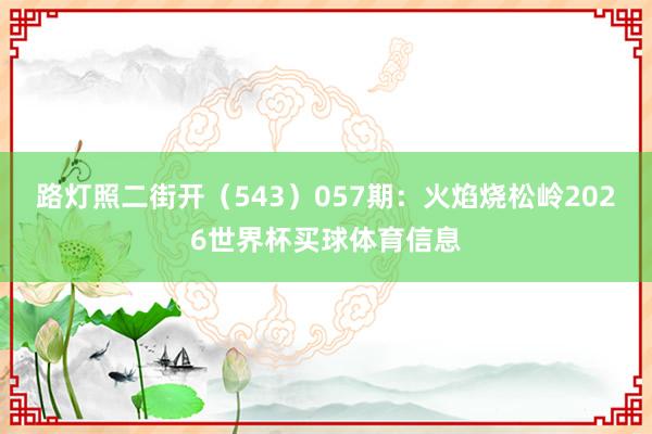 路灯照二街开（543）　　057期：火焰烧松岭2026世界杯买球体育信息