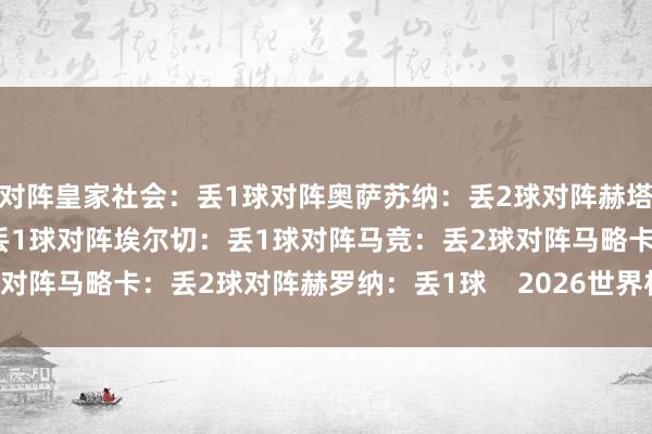 对阵皇家社会：丢1球对阵奥萨苏纳：丢2球对阵赫塔费：丢1球对阵塞尔塔：丢1球对阵埃尔切：丢1球对阵马竞：丢2球对阵马略卡：丢2球对阵赫罗纳：丢1球    2026世界杯买球体育信息
